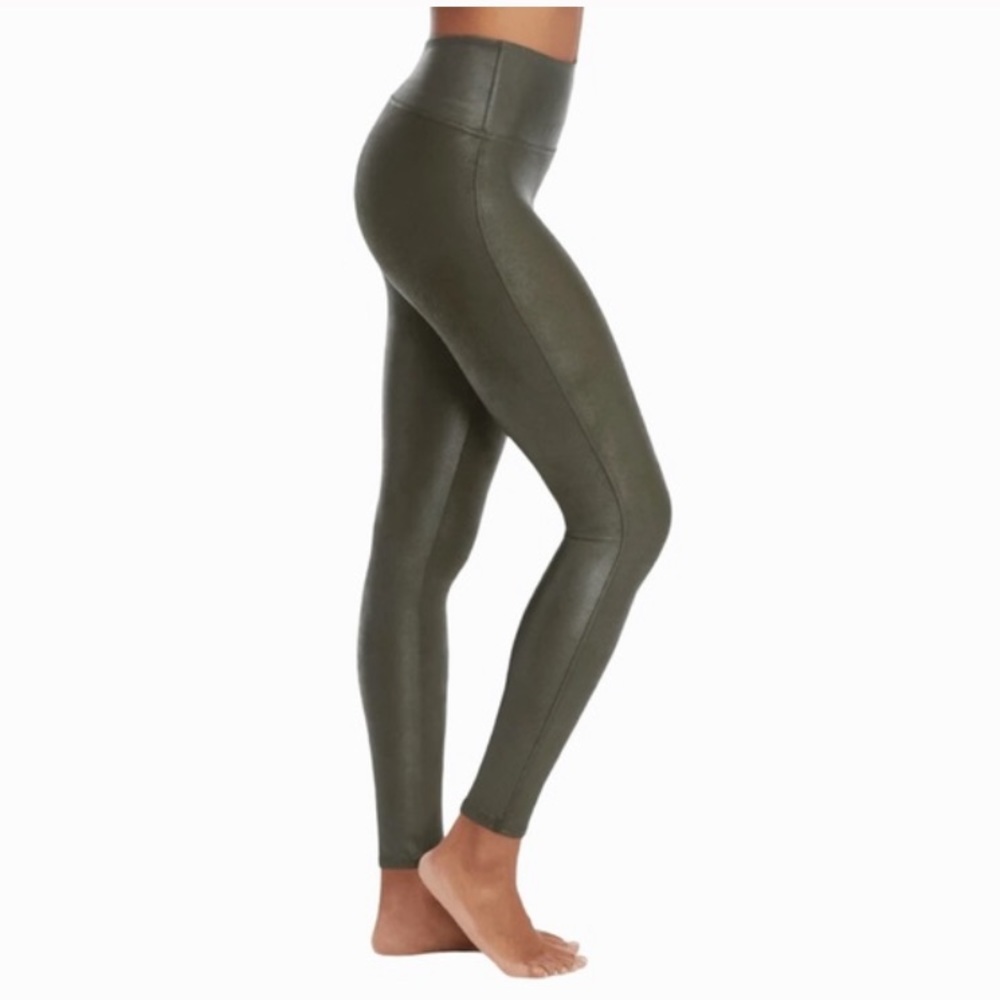 LIKE NEW Spanx Faux Leather Leggings Rich Olive XS